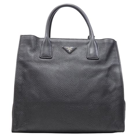 prada large black grainy leather tote